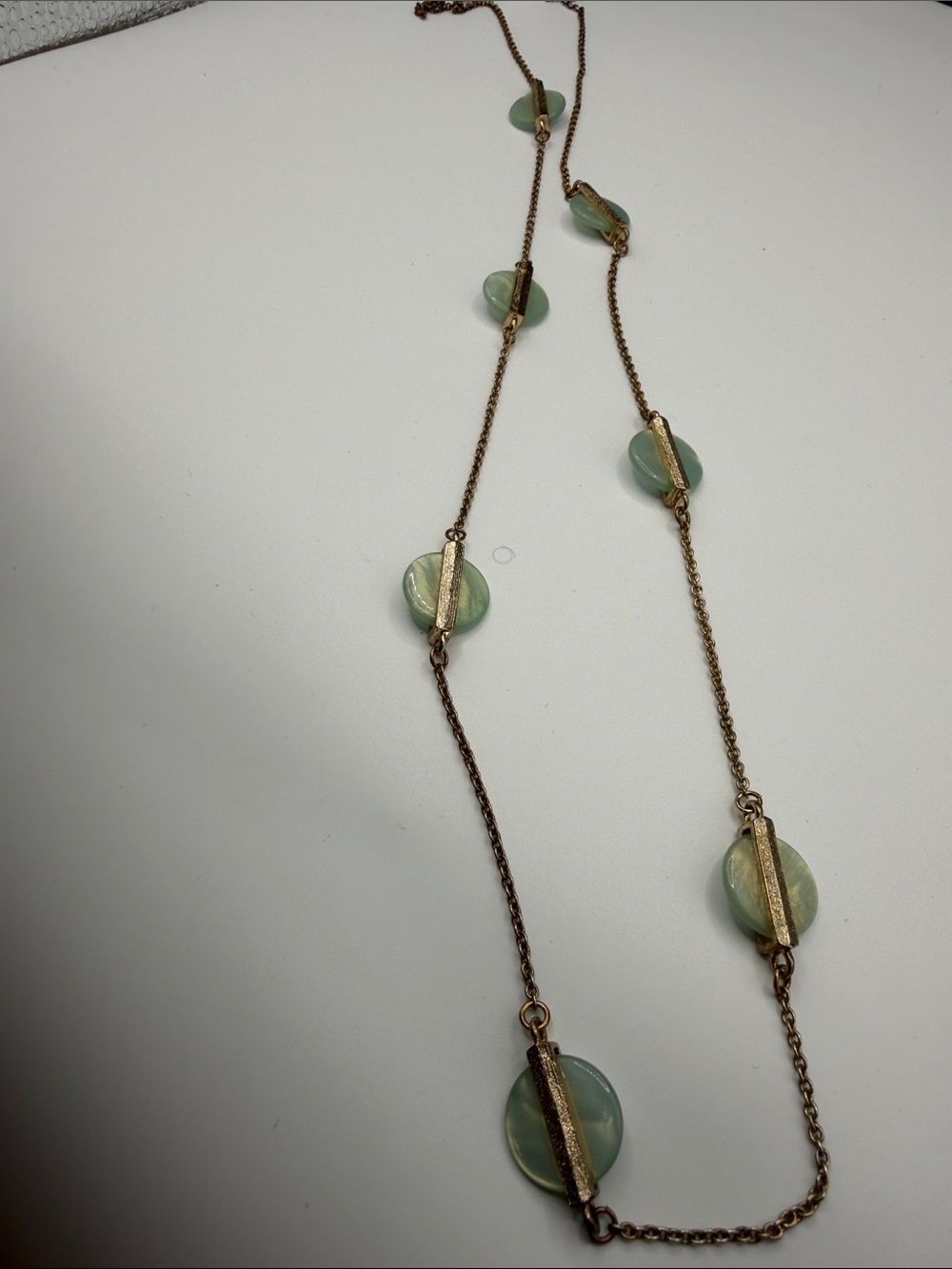 Gold Chain Necklace with Mint Green Glass Discs